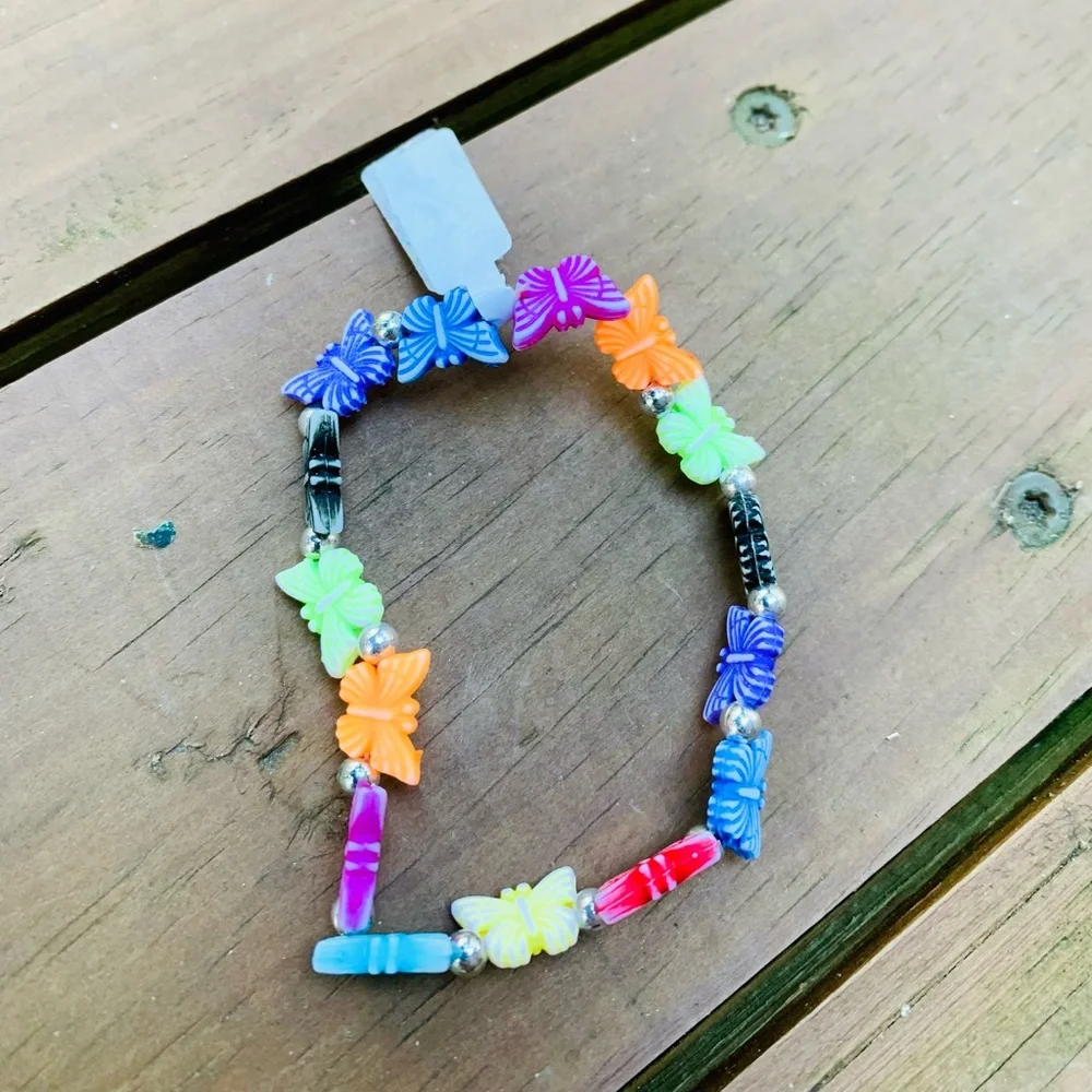 Multicolored butterfly beaded bracelet child size